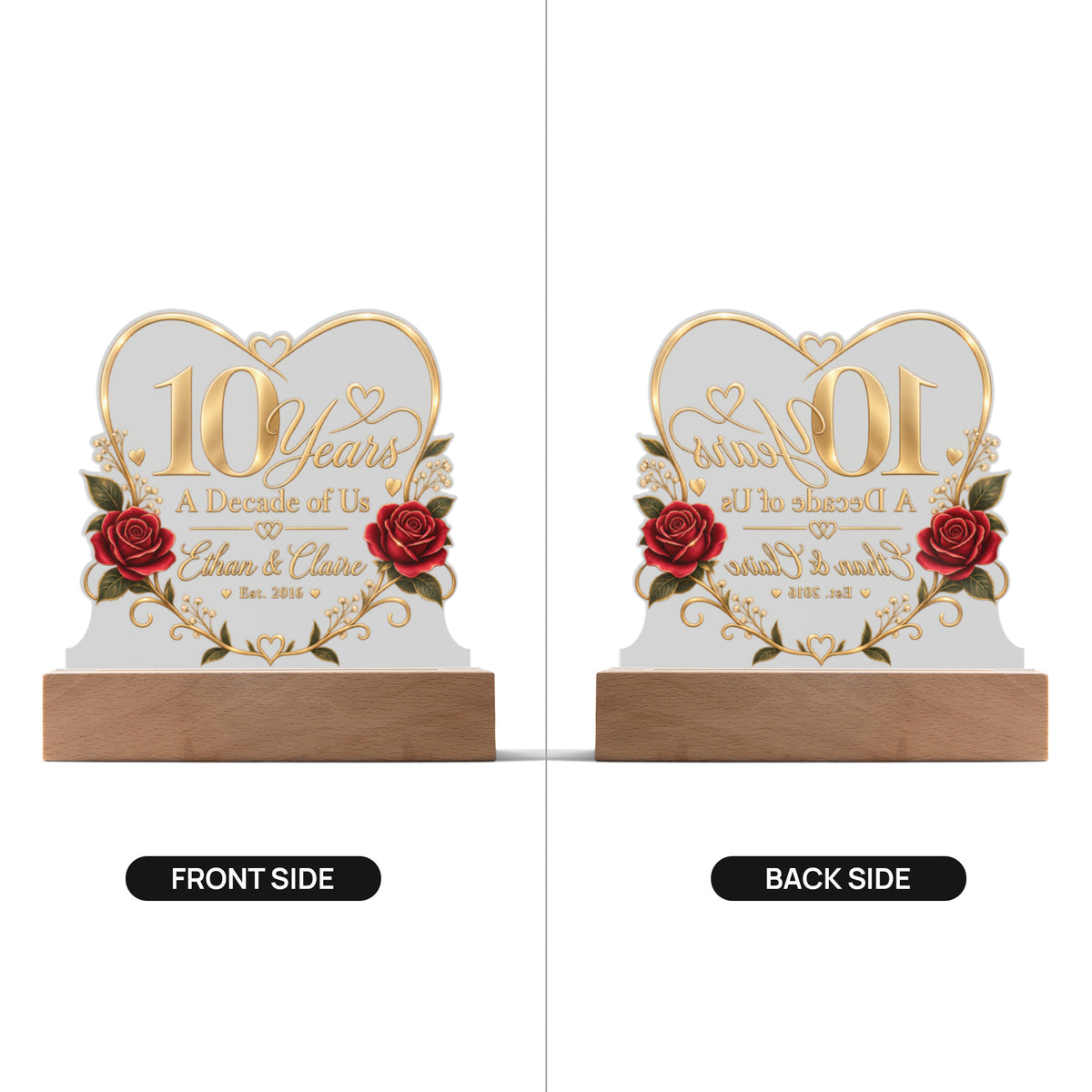 Personalized 10th Anniversary LED Acrylic Plaque – A Decade of Us