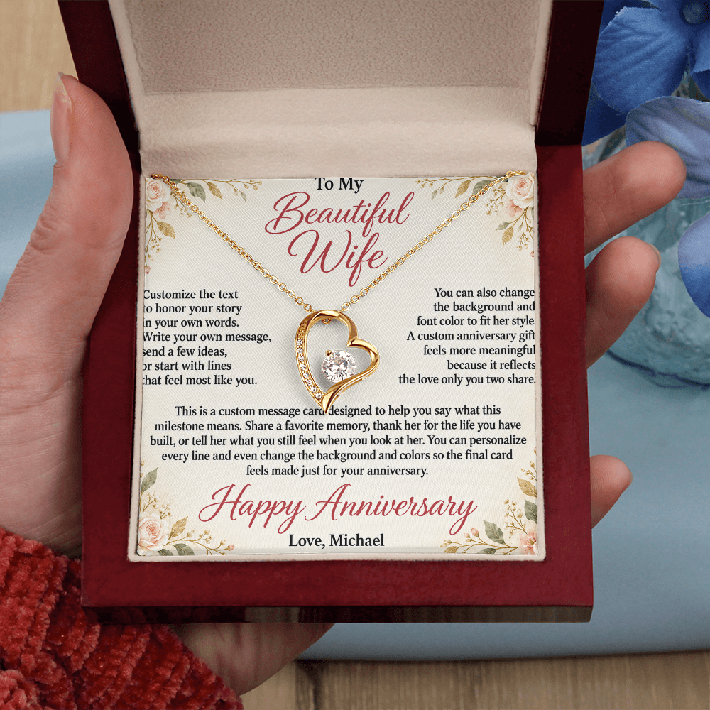 Personalized Anniversary Necklace for Wife – Forever Love Custom Message Card