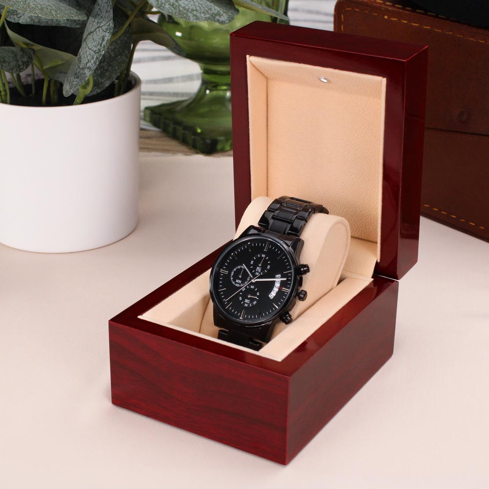 Personalized To Dad Thank You for Always Showing Up Black Chronograph Watch – Engraved Baseball Gift for Dad
