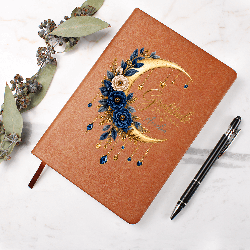 Personalized Gratitude Journal – Custom Name Moon & Floral Reflection Gift