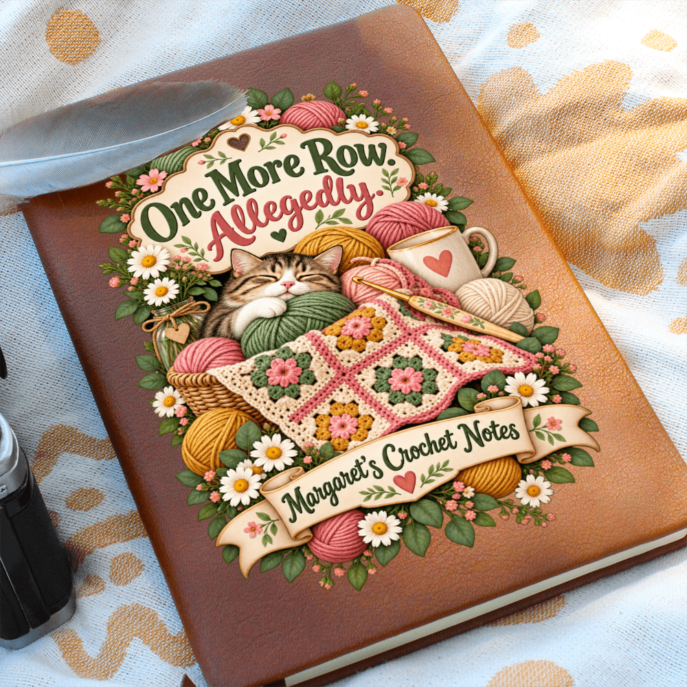 Personalized Crochet Journal — One More Row. Allegedly.