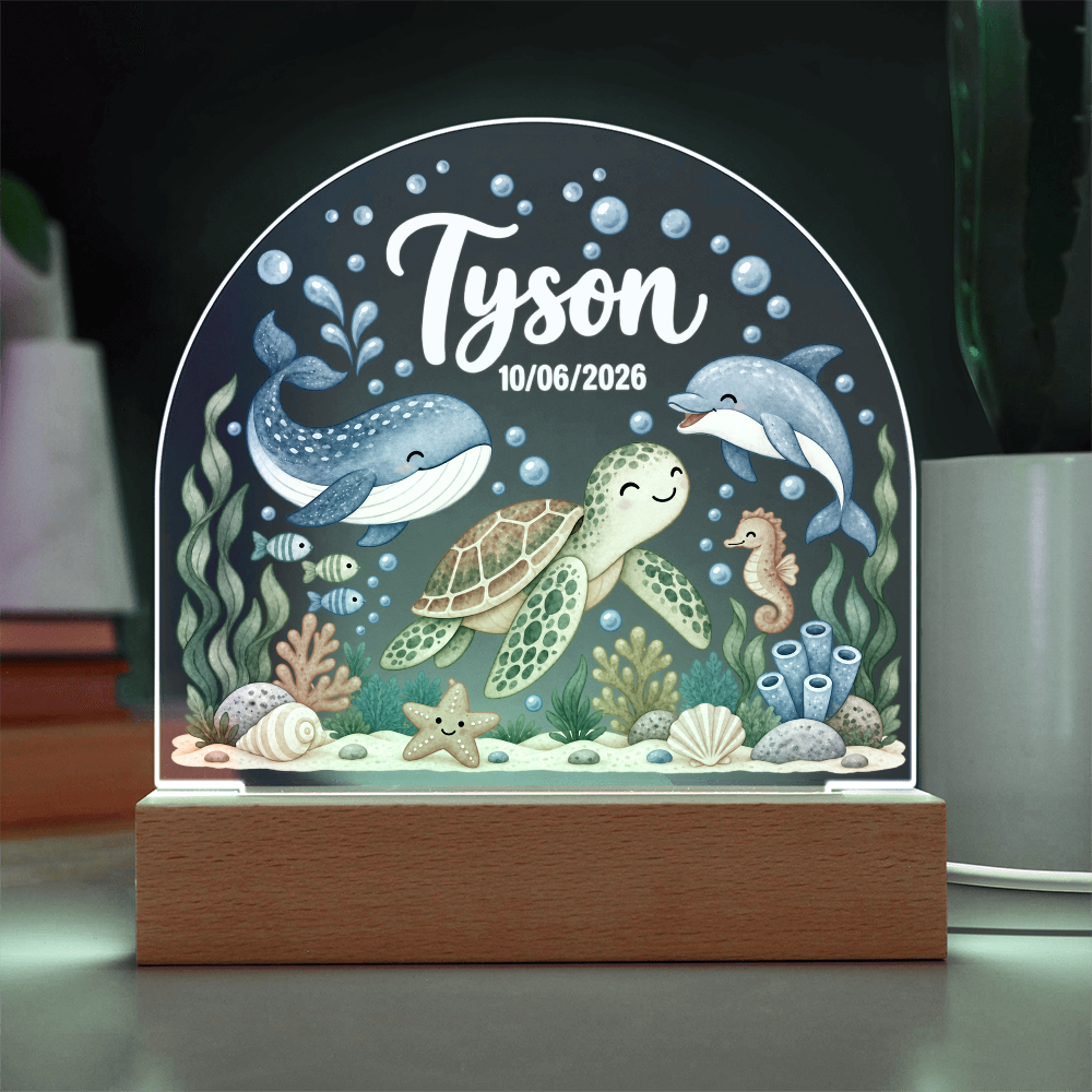 Custom Ocean Nursery LED Plaque – Personalized Name & Date Night Light