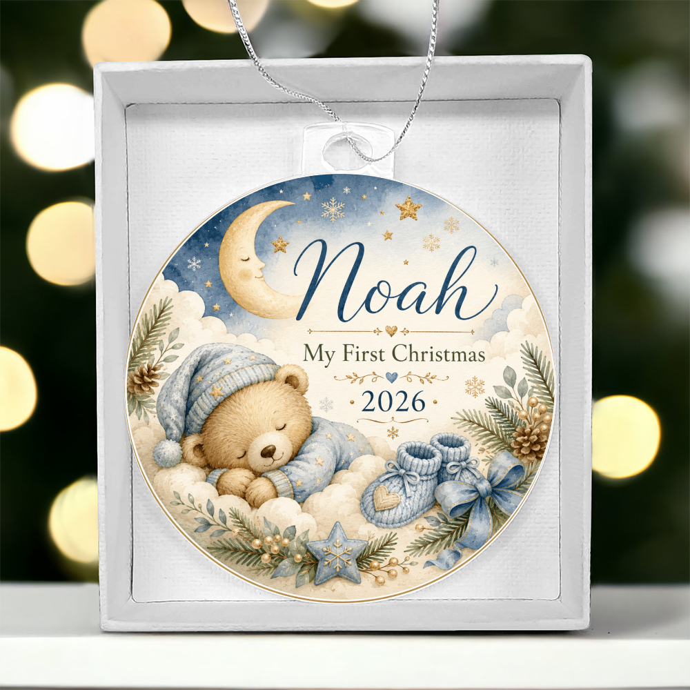 Baby Boy's First Christmas Personalized Ornament – Custom Name & Year Keepsake