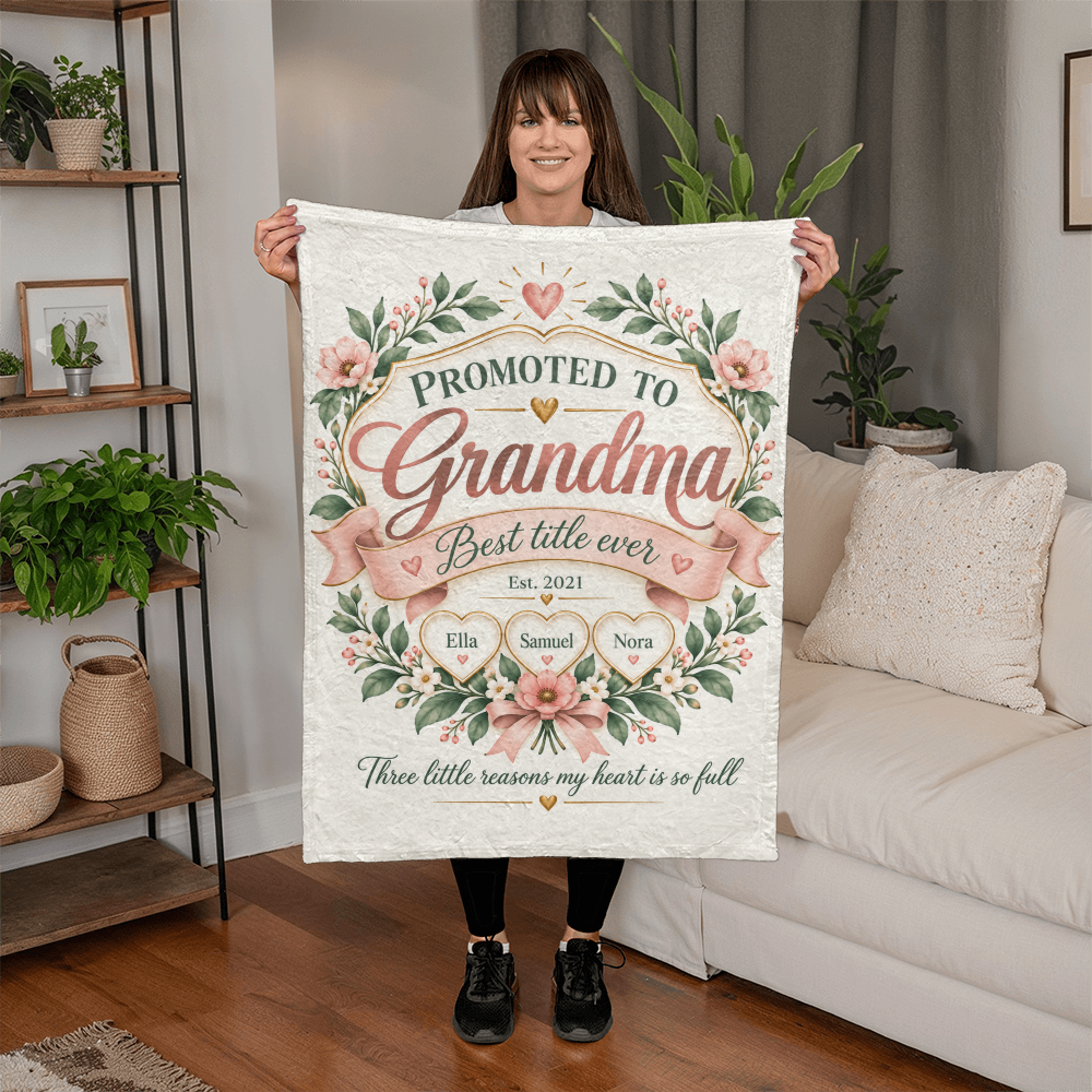 Promoted to Grandma Personalized Blanket – 1–9 Grandchildren