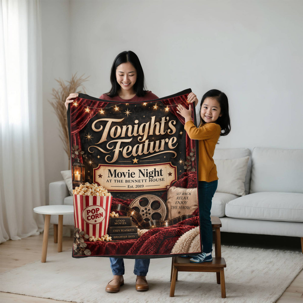 Personalized Family Movie Night Blanket – Custom Last Name & Est. Year