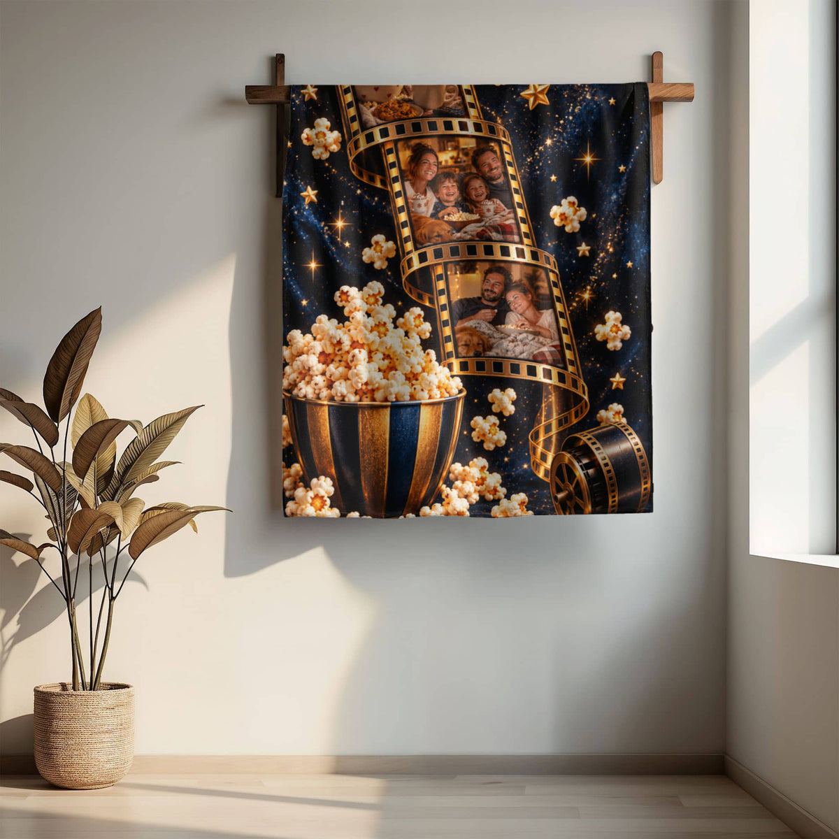 Personalized Movie Night Photo Blanket – Custom 3-Photo Film Strip