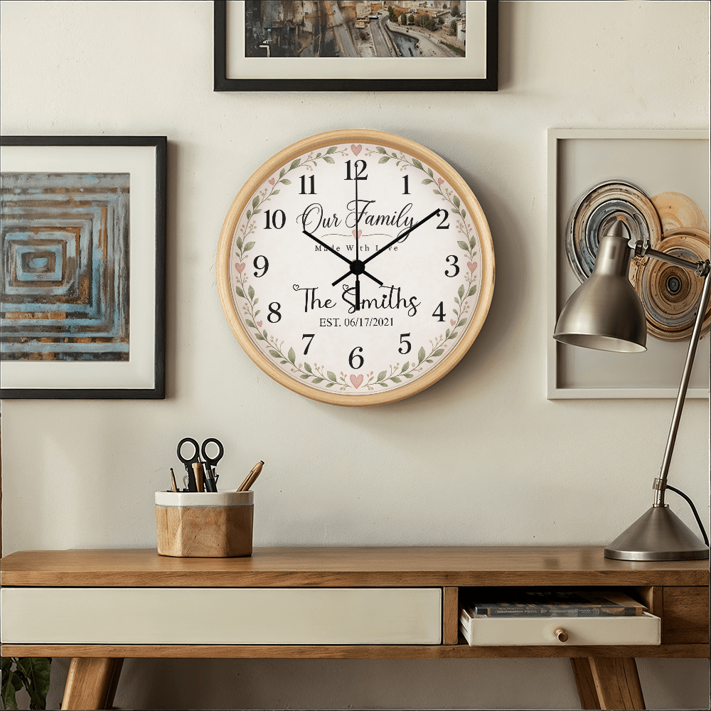 Personalized Family Name Wall Clock – Our Family, Made With Love
