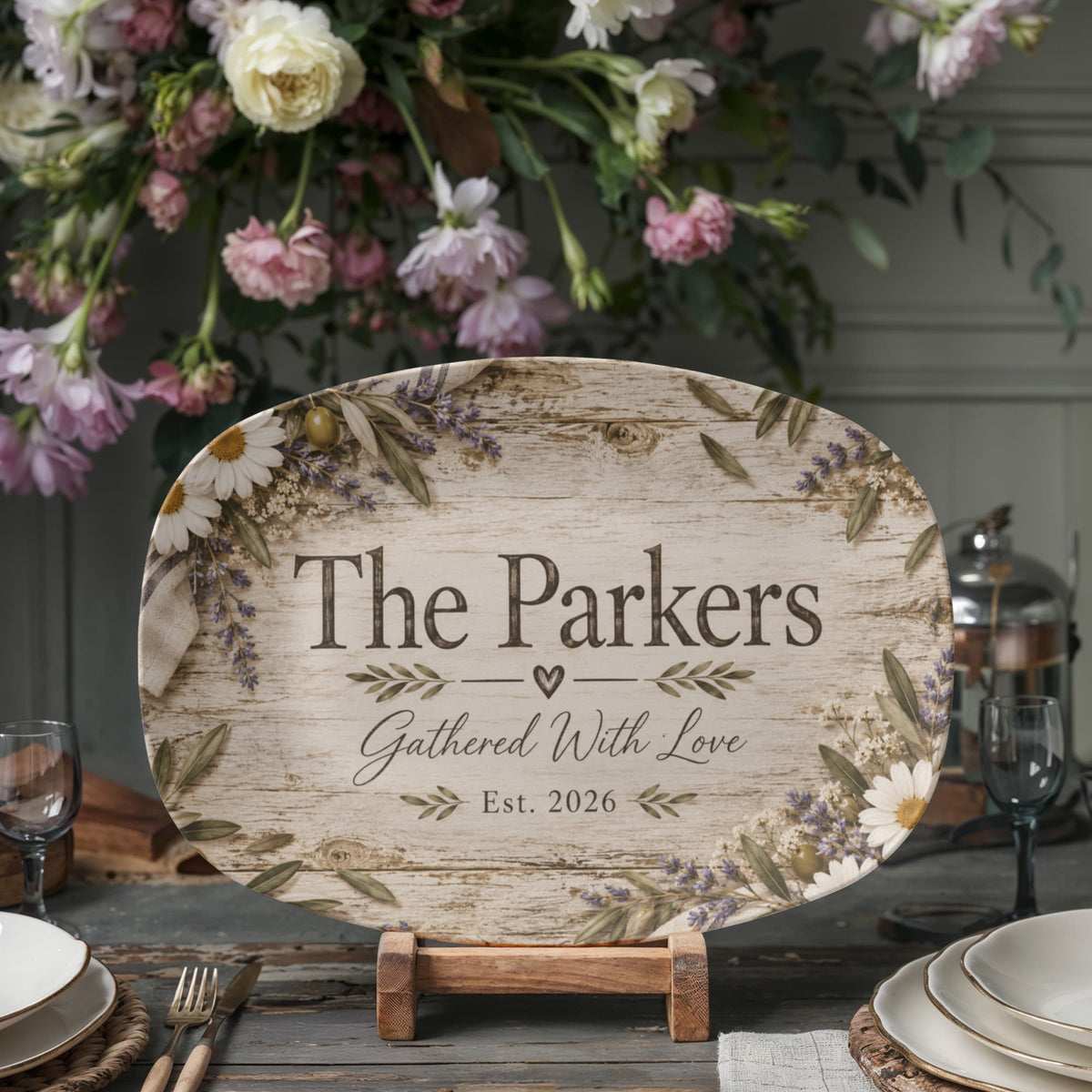 Personalized Rustic Farmhouse Serving Platter – Custom Family Name & Established Year Gift