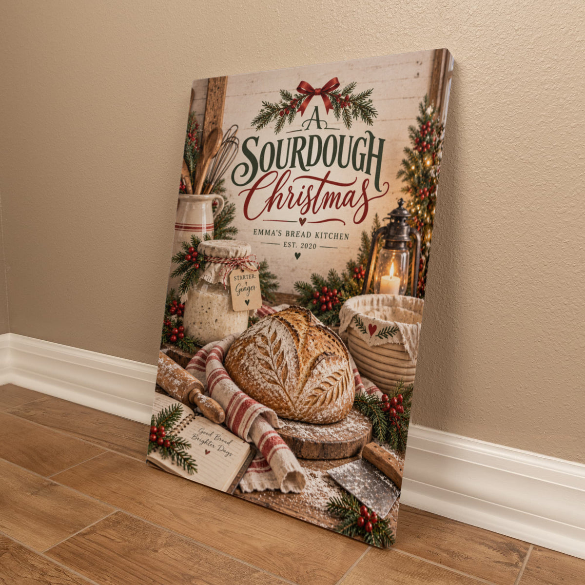 Personalized Sourdough Christmas Canvas – Custom Kitchen Wall Art