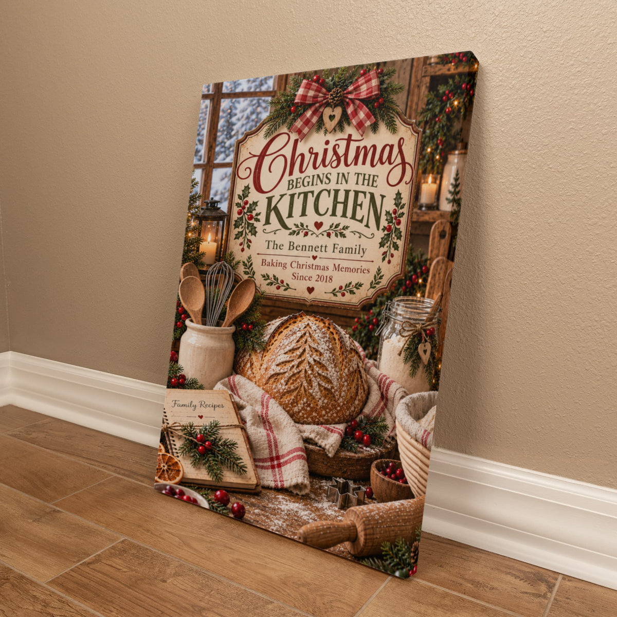 Personalized Christmas Kitchen Canvas – Custom Family Name & Year Holiday Baking Wall Art