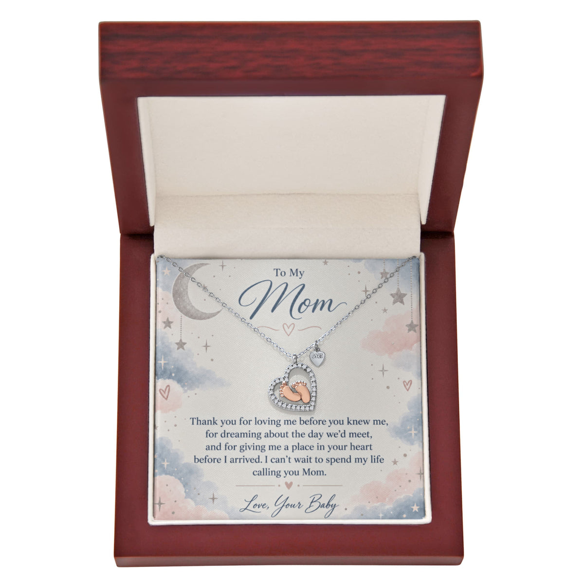 To My Mom – Loved Before We Met Baby Feet Heart Necklace | Gift for Expecting Mom From Baby