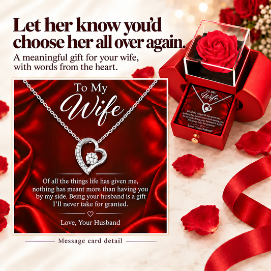 To My Wife – My Greatest Gift Forever Love Necklace & Romantic Rose Heart Gift Box