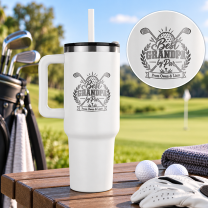 Best Grandpa by Par – Personalized Golf Tumbler with Grandkids' Names