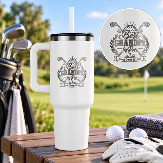 Best Grandpa by Par – Personalized Golf Tumbler with Grandkids' Names