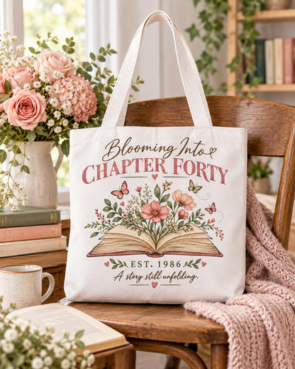 Personalized Blooming Into Chapter Tote Bag – Custom Chapter & Year Birthday Gift