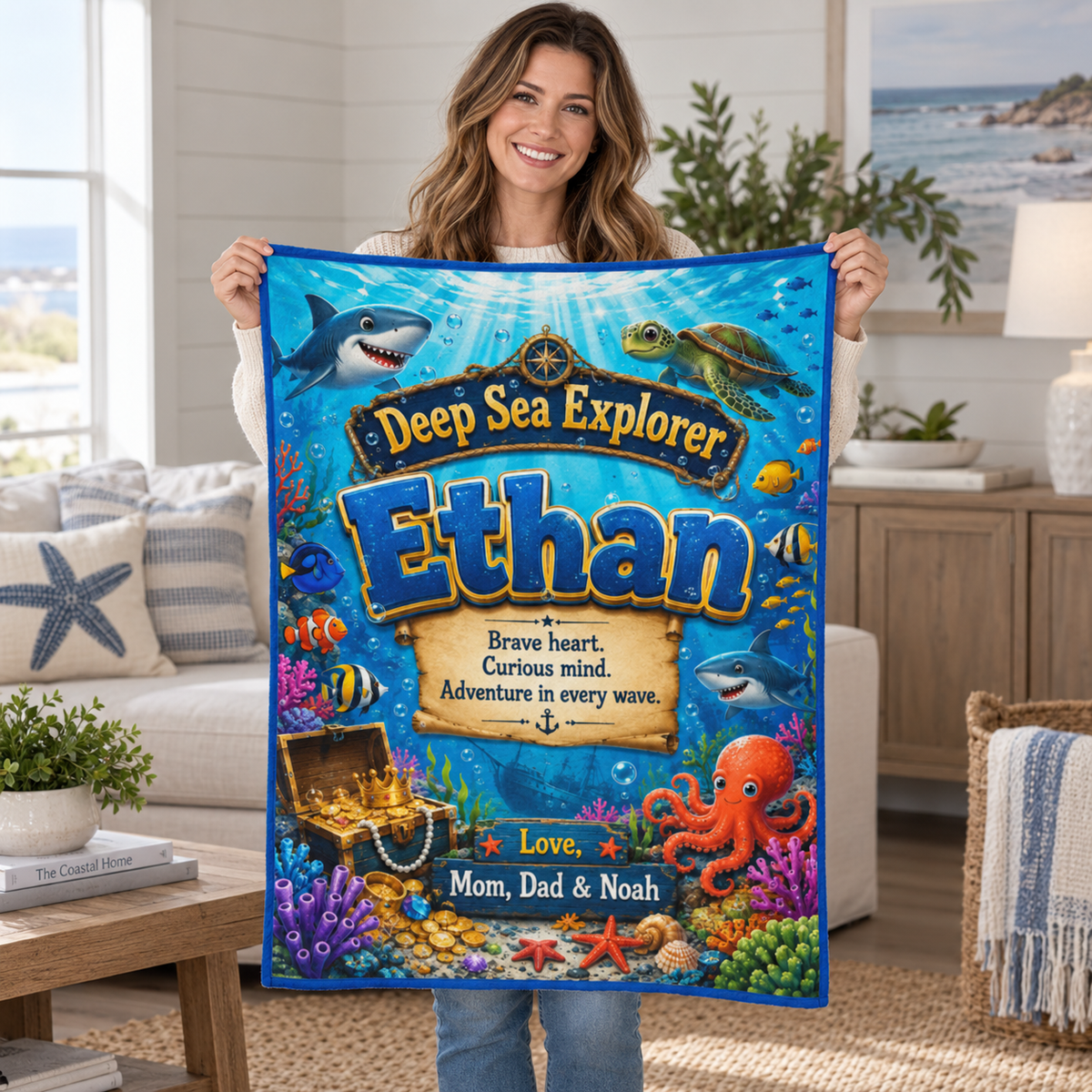 Deep Sea Explorer Personalized Ocean Adventure Blanket for Boys