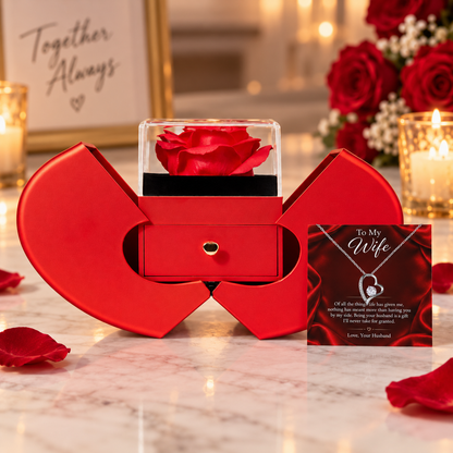 To My Wife – My Greatest Gift Forever Love Necklace & Romantic Rose Heart Gift Box