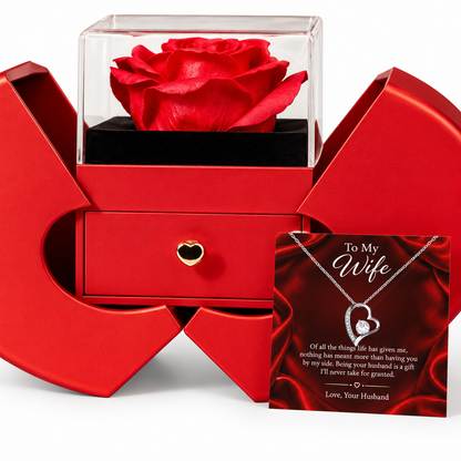 To My Wife – My Greatest Gift Forever Love Necklace & Romantic Rose Heart Gift Box