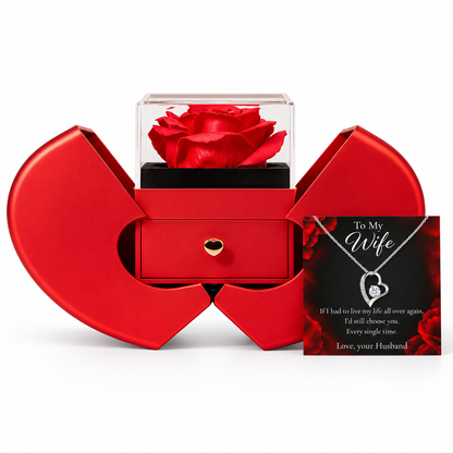 To My Wife Forever Love Necklace with Everlasting Rose Heart Gift Box