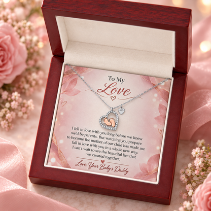 To My Love – Falling in Love With You All Over Again Baby Feet Heart Necklace | Pregnancy Gift From Dad-to-Be