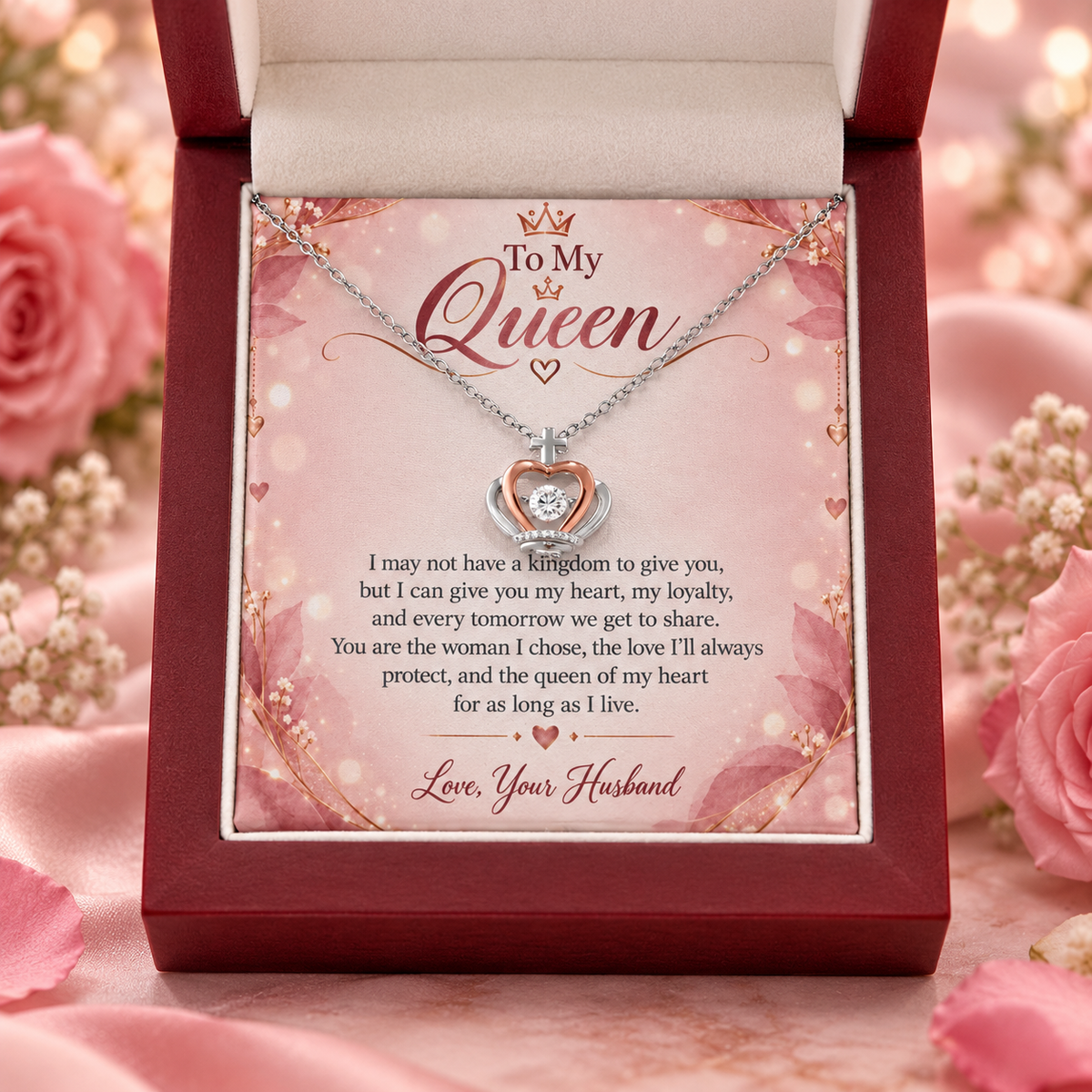 To My Queen – Crown Pendant Necklace with LED Luxury Gift Box | Romantic Gift for Wife From Husband