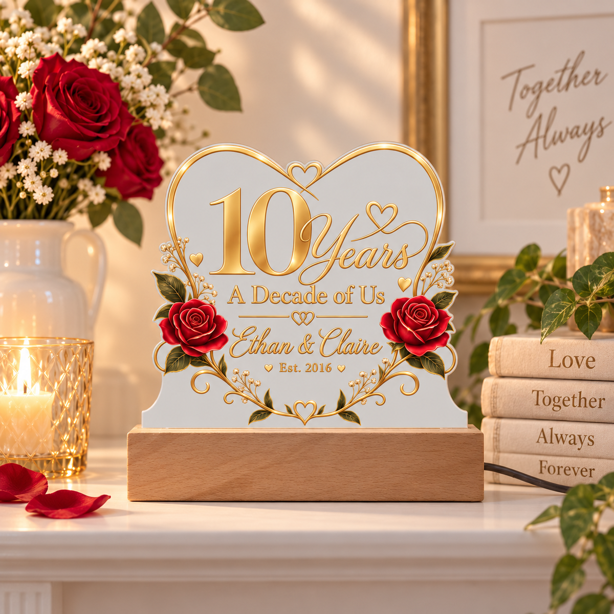 Personalized 10th Anniversary LED Acrylic Plaque – A Decade of Us