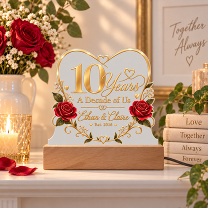 Personalized 10th Anniversary LED Acrylic Plaque – A Decade of Us