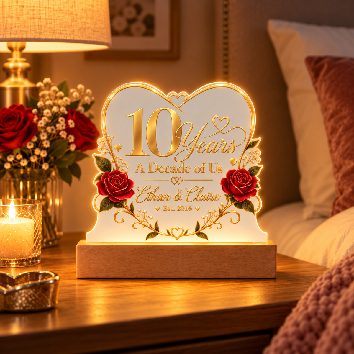 Personalized 10th Anniversary LED Acrylic Plaque – A Decade of Us