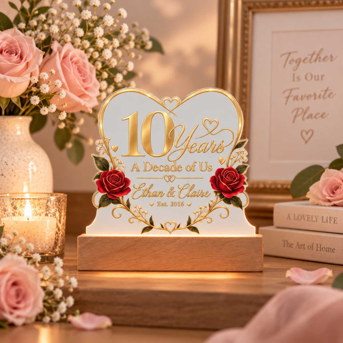 Personalized 10th Anniversary LED Acrylic Plaque – A Decade of Us