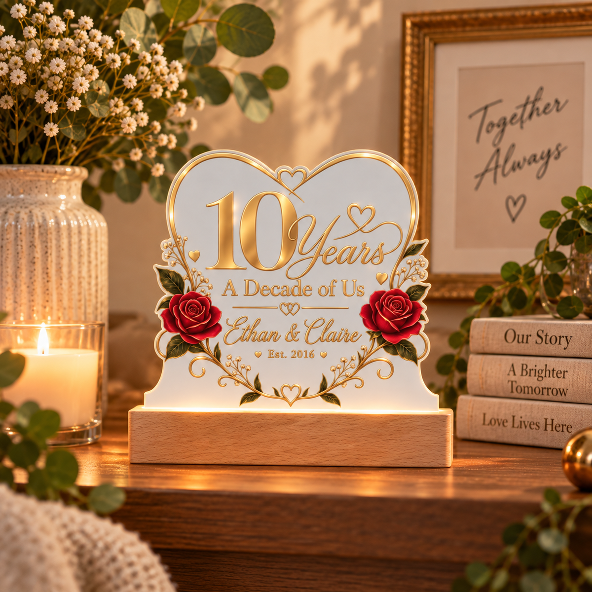 Personalized 10th Anniversary LED Acrylic Plaque – A Decade of Us