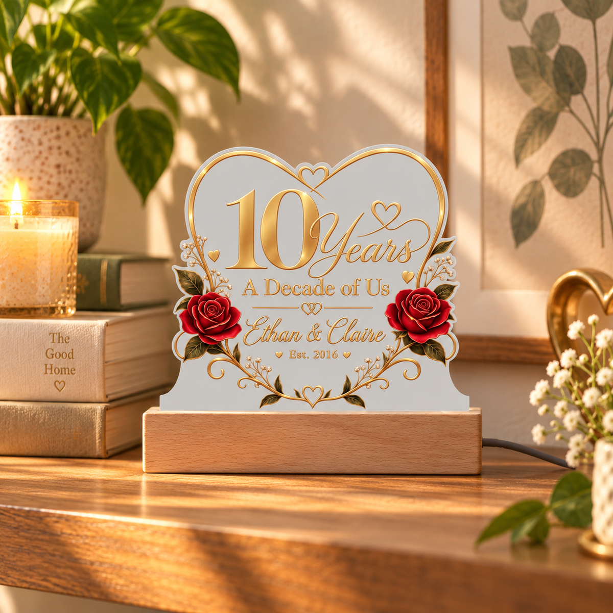 Personalized 10th Anniversary LED Acrylic Plaque – A Decade of Us