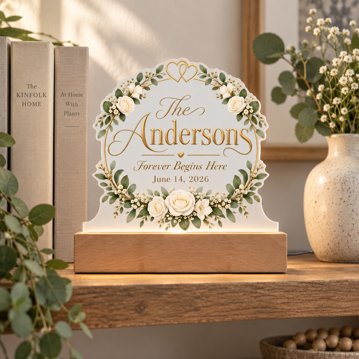 Personalized Wedding LED Acrylic Plaque – Forever Begins Here