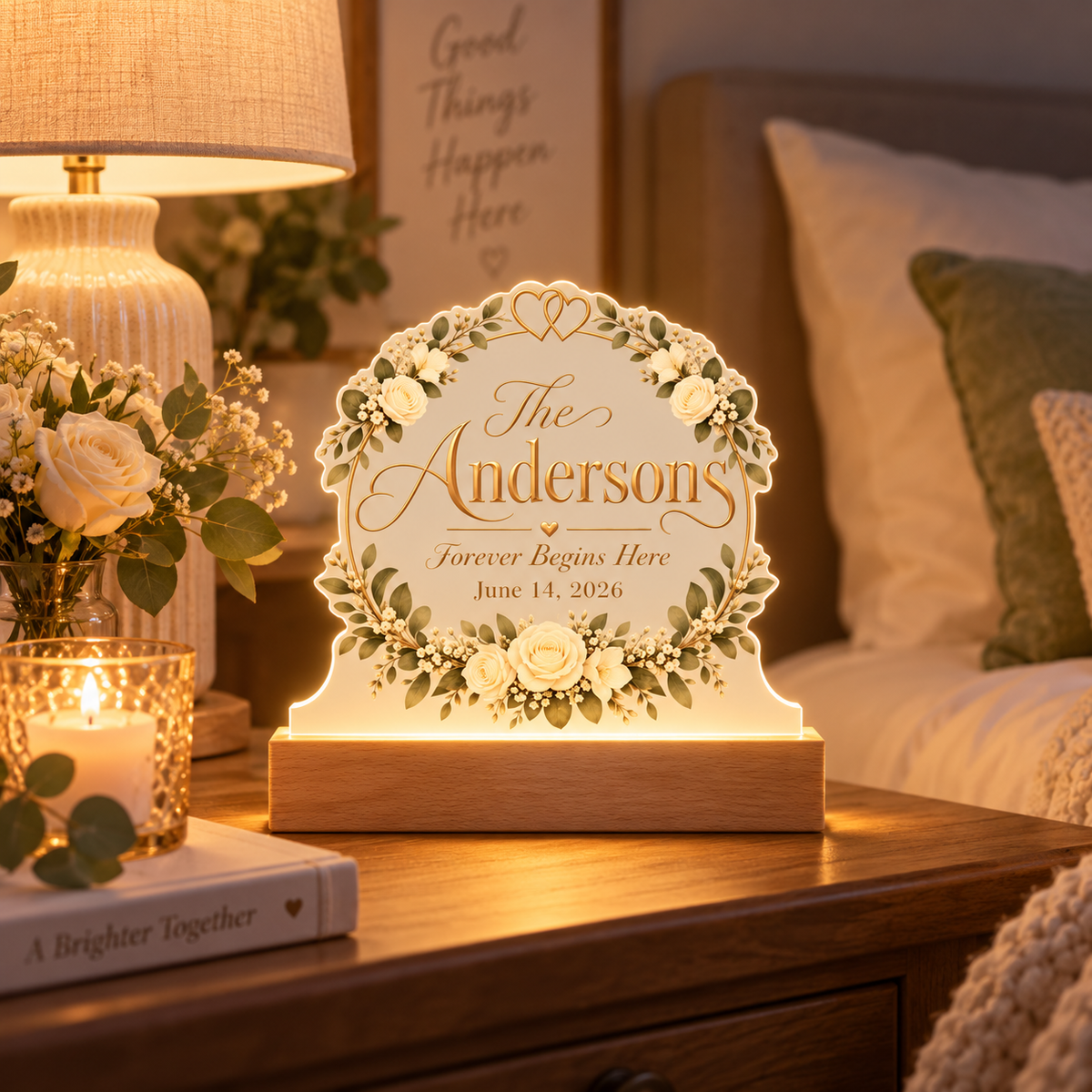 Personalized Wedding LED Acrylic Plaque – Forever Begins Here