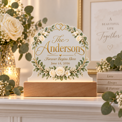 Personalized Wedding LED Acrylic Plaque – Forever Begins Here
