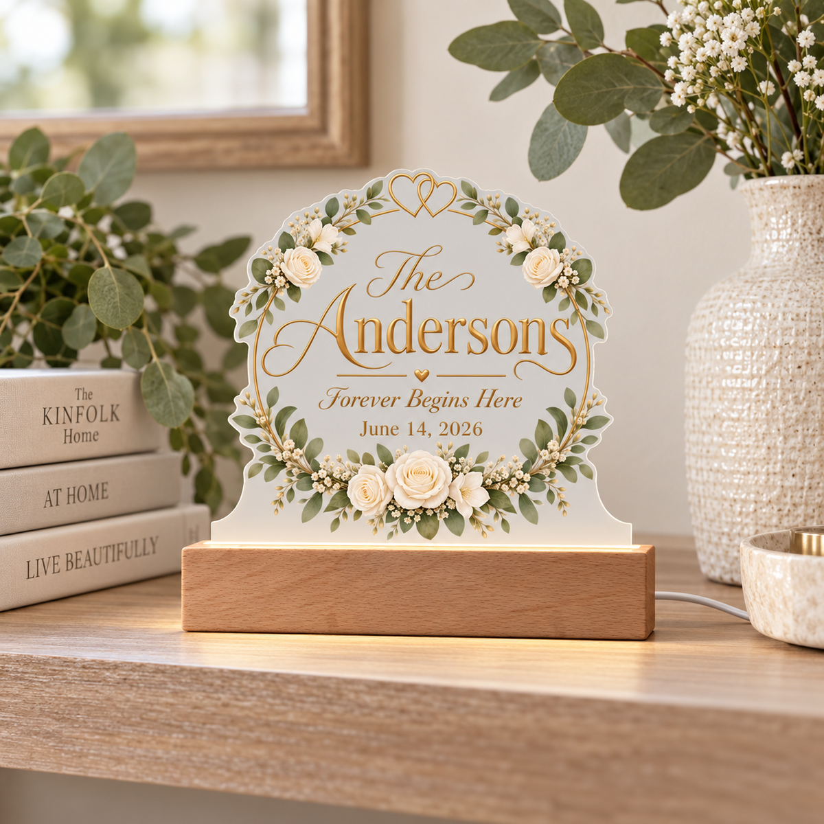 Personalized Wedding LED Acrylic Plaque – Forever Begins Here
