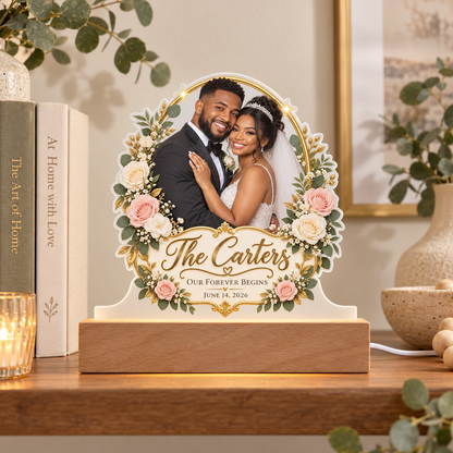 Personalized Wedding Photo LED Acrylic Plaque – Custom Couple Portrait Keepsake