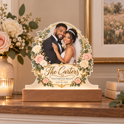 Personalized Wedding Photo LED Acrylic Plaque – Custom Couple Portrait Keepsake