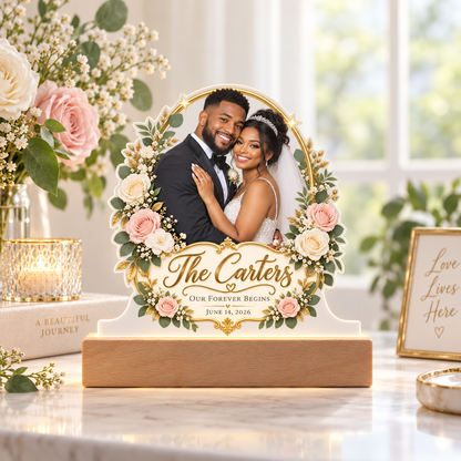 Personalized Wedding Photo LED Acrylic Plaque – Custom Couple Portrait Keepsake