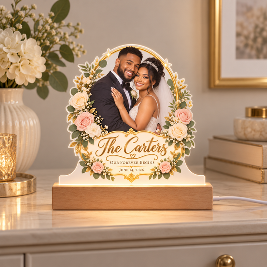 Personalized Wedding Photo LED Acrylic Plaque – Custom Couple Portrait Keepsake