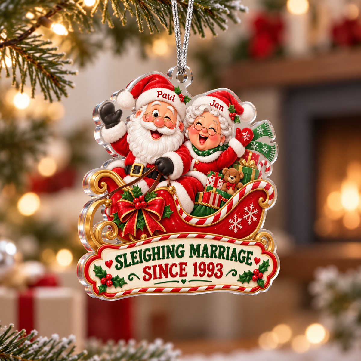 Personalized Sleighing Marriage Christmas Ornament – Santa & Mrs. Claus