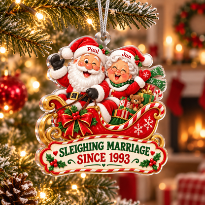 Personalized Sleighing Marriage Christmas Ornament – Santa & Mrs. Claus