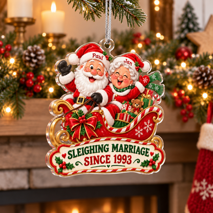 Personalized Sleighing Marriage Christmas Ornament – Santa & Mrs. Claus