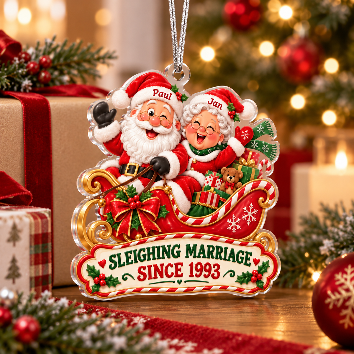 Personalized Sleighing Marriage Christmas Ornament – Santa & Mrs. Claus