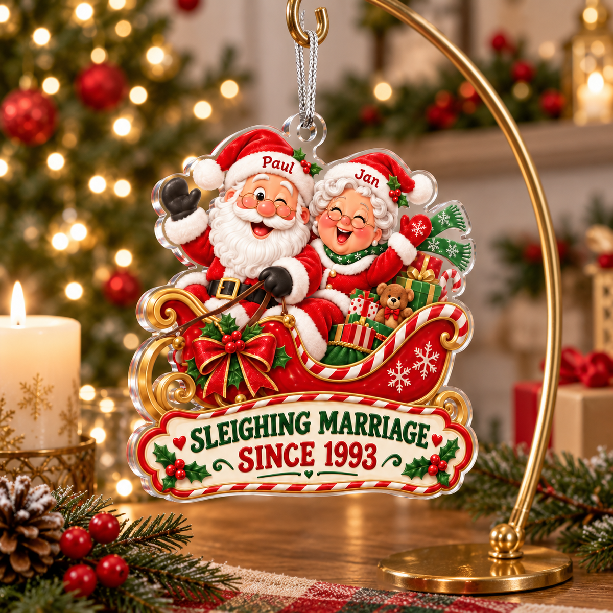 Personalized Sleighing Marriage Christmas Ornament – Santa & Mrs. Claus