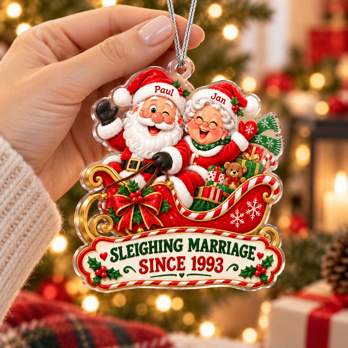 Personalized Sleighing Marriage Christmas Ornament – Santa & Mrs. Claus