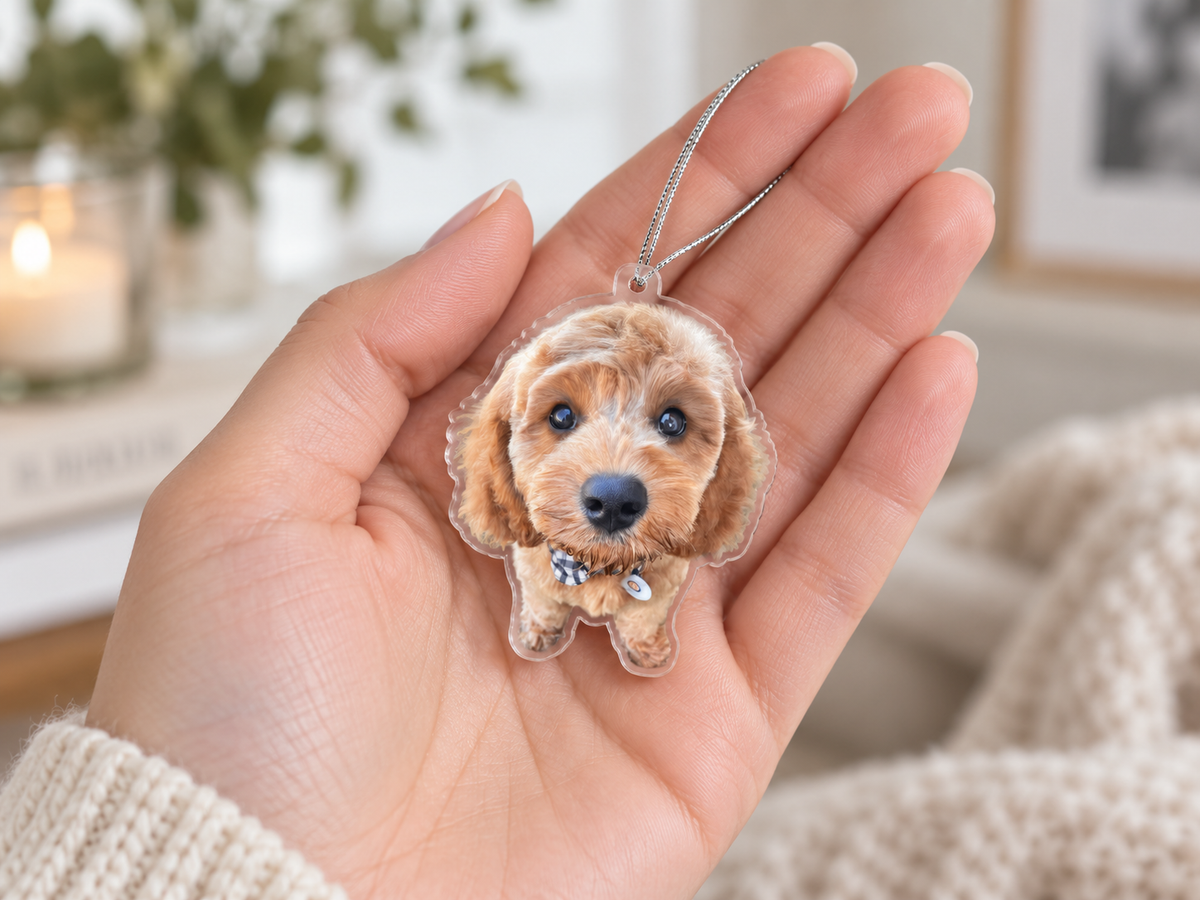 Custom Pet Photo Ornament – Double-Sided, Custom-Cut Acrylic