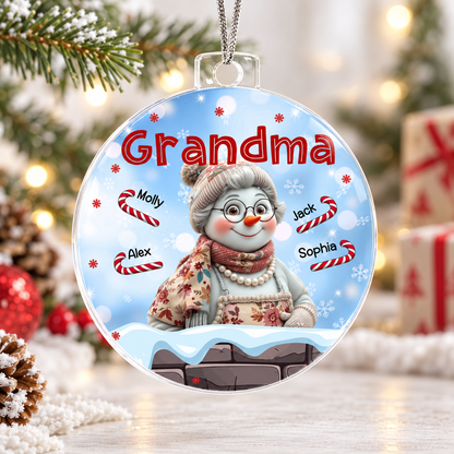Personalized Grandma Snowman Christmas Ornament – Grandkids' Names & Candy Canes
