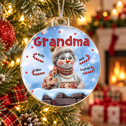 Personalized Grandma Snowman Christmas Ornament – Grandkids' Names & Candy Canes