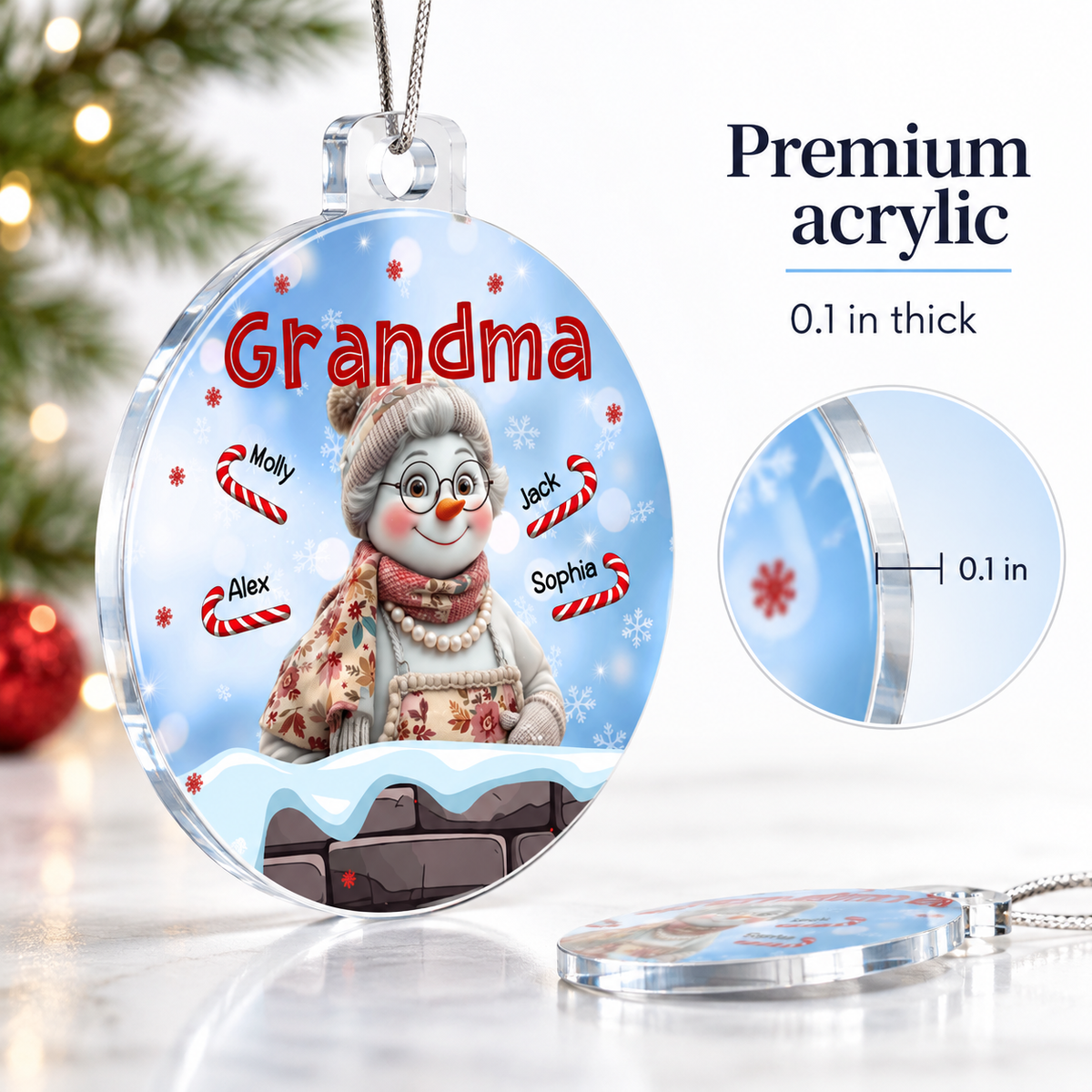 Personalized Grandma Snowman Christmas Ornament – Grandkids' Names & Candy Canes