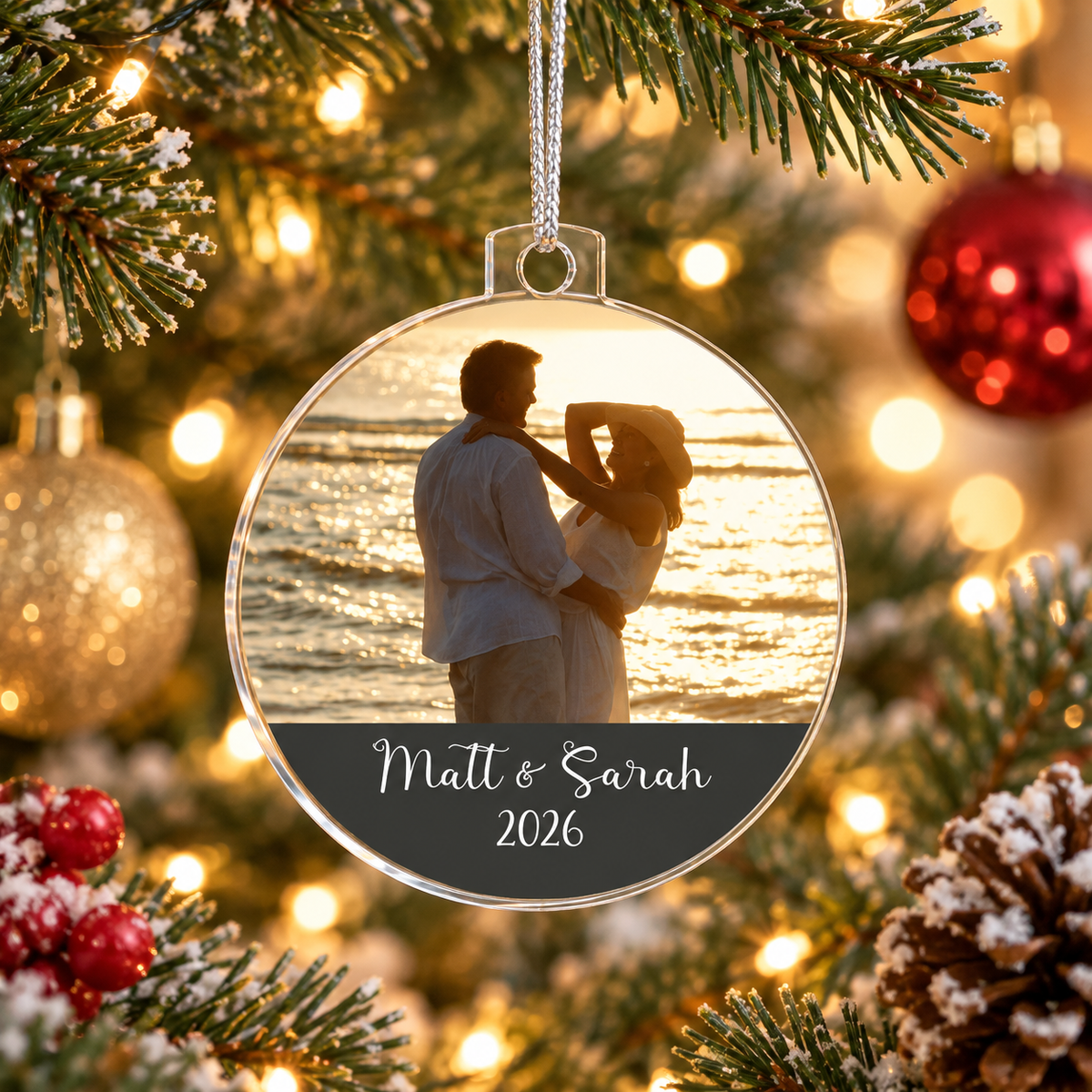 Personalized Photo Couple Ornament – Custom Names & Year Acrylic Christmas Keepsake